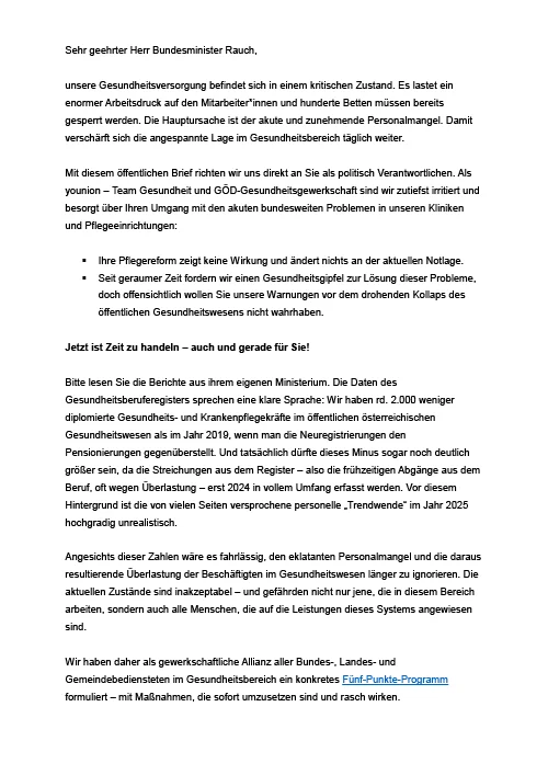 Offener Brief an den Gesundheitsminister